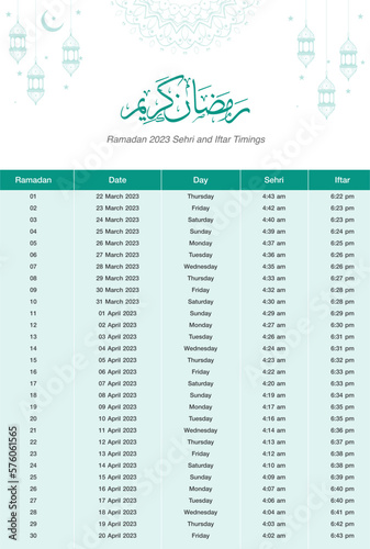 Ramadan Calendar 2023 Sehri and Iftar Time for Pakistan