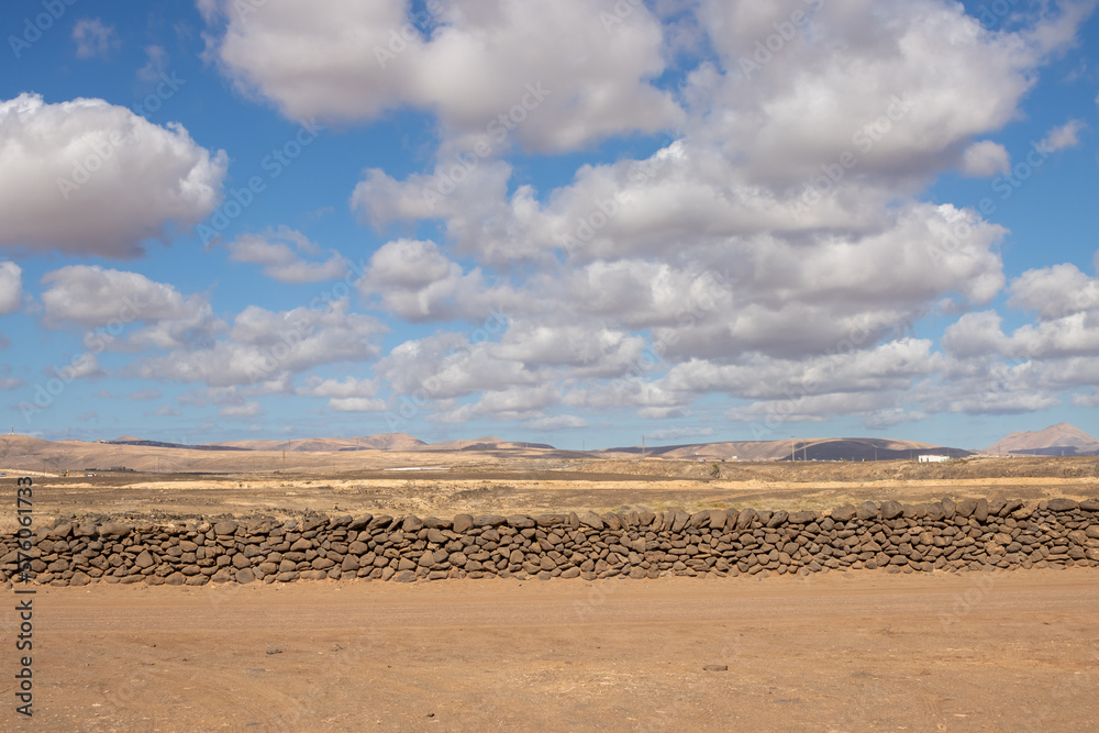 Lnadscape with a stone fence, Fuerteventura