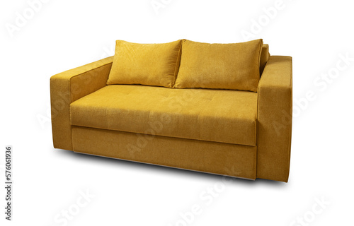 Obraz na plátně Yellow soft sofa isolated on transparent and white background.