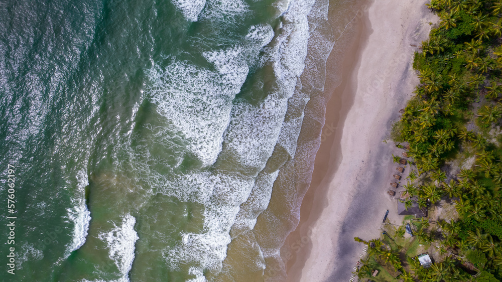 Aerial view of the paradisiacal beach of Itacarezinho, Itacare, Bahia, Brazil. Tourist place with sea and vegetation Aerial view of the paradisiacal beach of Itacarezinho, Itacare, Bahia, Brazil. Tourist place with sea and vegetation