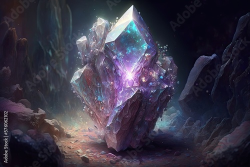 Mystic Magic of the Glittering Fantasy Crystal Generative AI