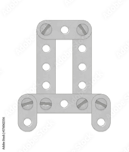 Cyrillic alphabet from the details of the iron constructor. Vector illustration isolated on white background