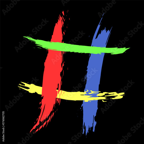 The hash on a black background is drawn by hand with a brush.