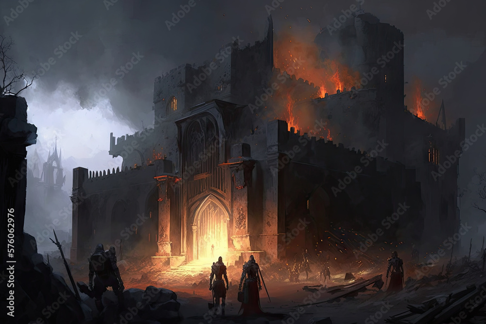 The Siege of the Fallen Keep: A Fantasy War Illustration Generative AI