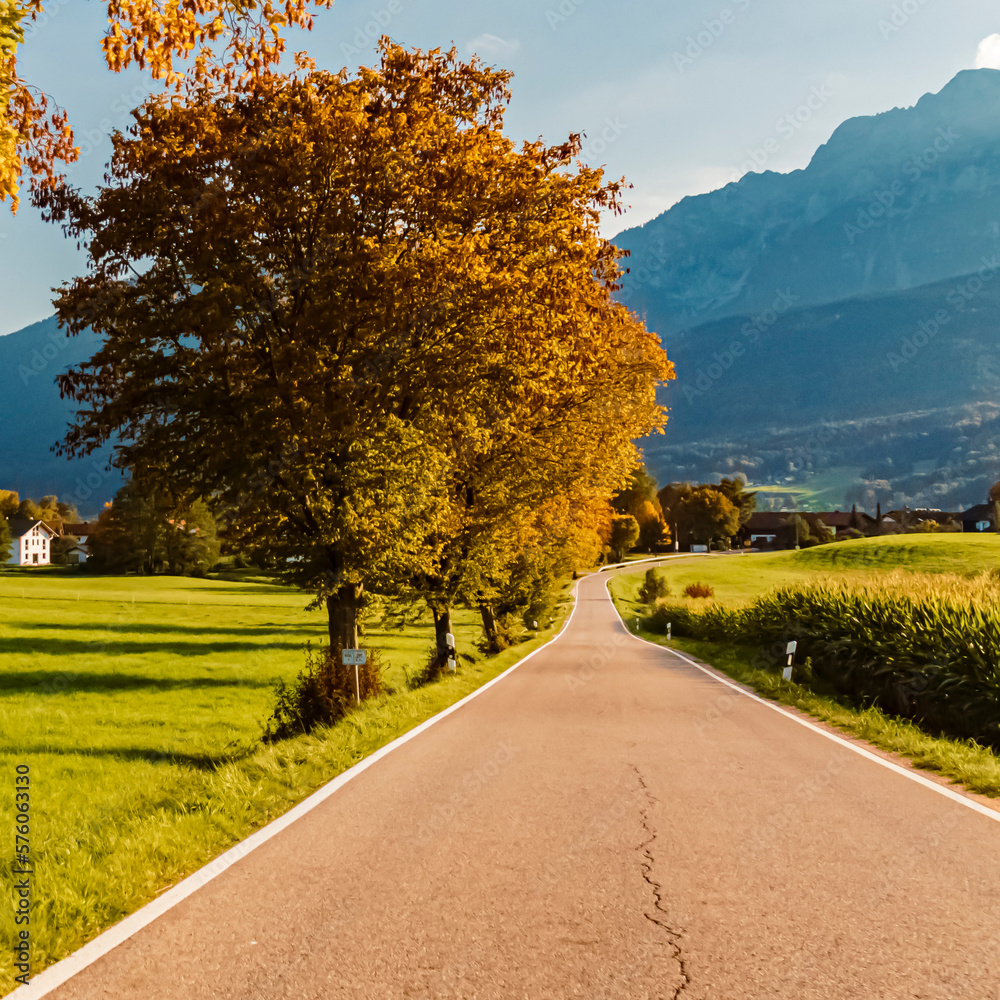 Beautiful alpine autumn or indian summer landscape view near Hoegl, Anger, Berchtesgadener Land, Bavaria, Germany Beautiful alpine autumn or indian summer landscape view near Hoegl, Anger, Berchtesgadener Land, Bavaria, Germany