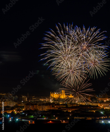 Huesca (aragon spain) night landscape with fireworks