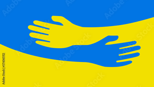 Support for Ukraine. Embrace icon, arms hugging in colors of Ukraine , War in Ukraine, attack from Russia. Papercut, hands hug linear logo template.