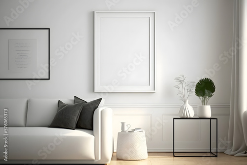 Picture frame mockup on white wall. White living room design. © CanvasPixelDreams
