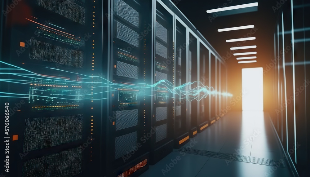 Fototapeta premium Network server room. Based on Generative AI