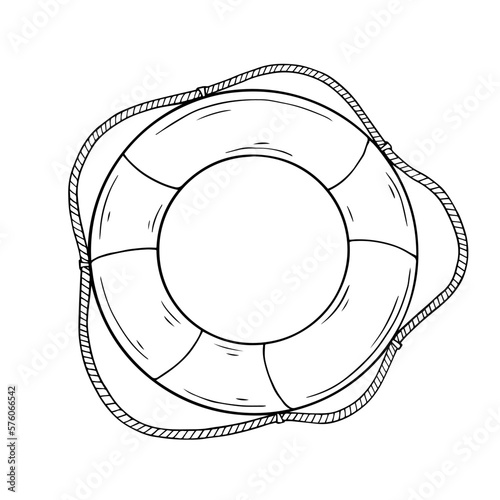 Marine life buoy. Linear sketch, vector graphics.