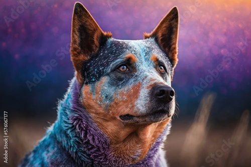 AweInspiring Flash of Blue and Purple Brightens Australian Cattle Dog Backgrounds. Generative AI photo