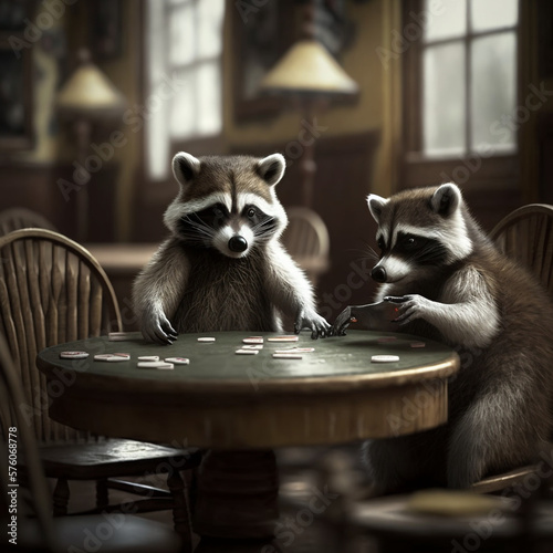 Two Raccoons Playing Poker 