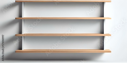 Wooden Shelf or Product Display on White Wall Background with Home Decoration Concept