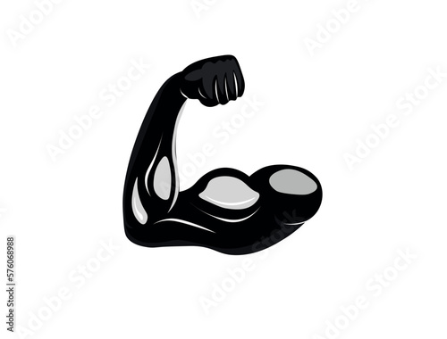 Power lifting symbol. Muscle arm. Black vector icon isolated. Strong arm icon isolated on white background. Vector stock of a strong muscular arm on a white background