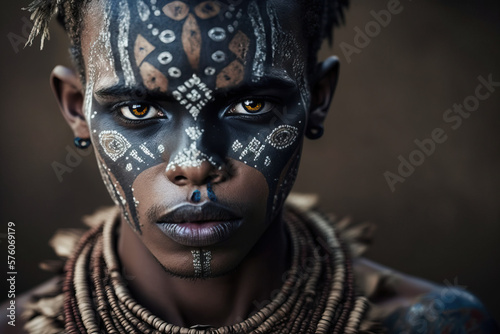 Tribal Heritage. Portrait of Native African person from a tribe. Cultural concept. AI Generative