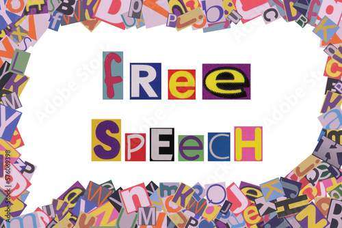 free speech from cut newspaper letters into a speech bubble from magazine letters photo