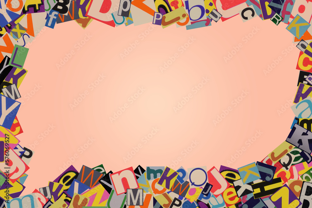 Frame in form of speech bubble from cut out magazine colored letters, copy space for text