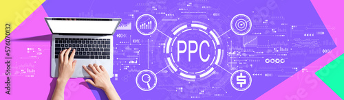 PPC - Pay per click concept with person using a laptop computer