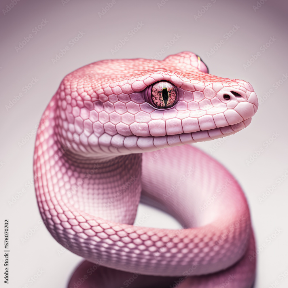 Fototapeta premium Pink snake on pink gradient background. Generative AI