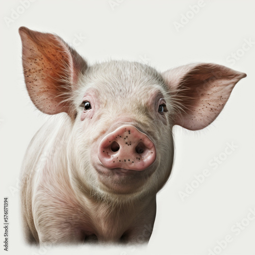 Realistic head pig on a white background, generative AI