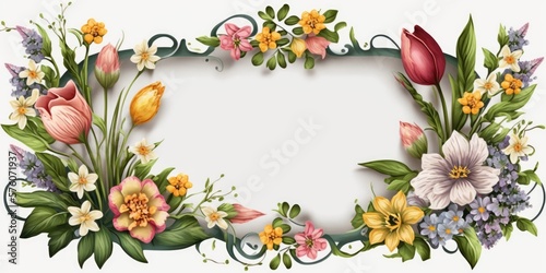 spring flowers frame on white background - generative ai