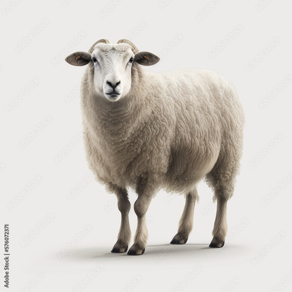 Realistic sheep on a white background, generative AI