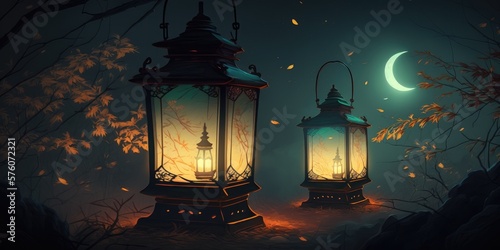 Lantern lights at night - generative ai