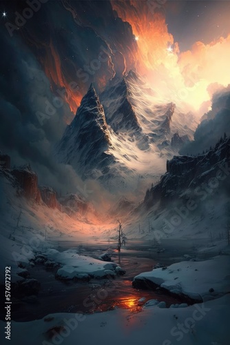 inspirational landscape of mountain during winter - generative ai