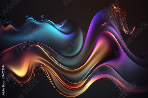  fluid 3d render holographic iridescent neon curved wave - generative ai