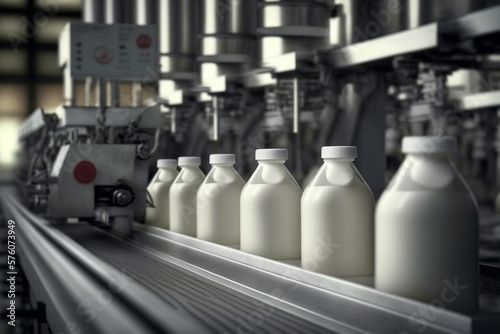 Milking the Goodness: Inside a Milk Factory. Ai generated. photo
