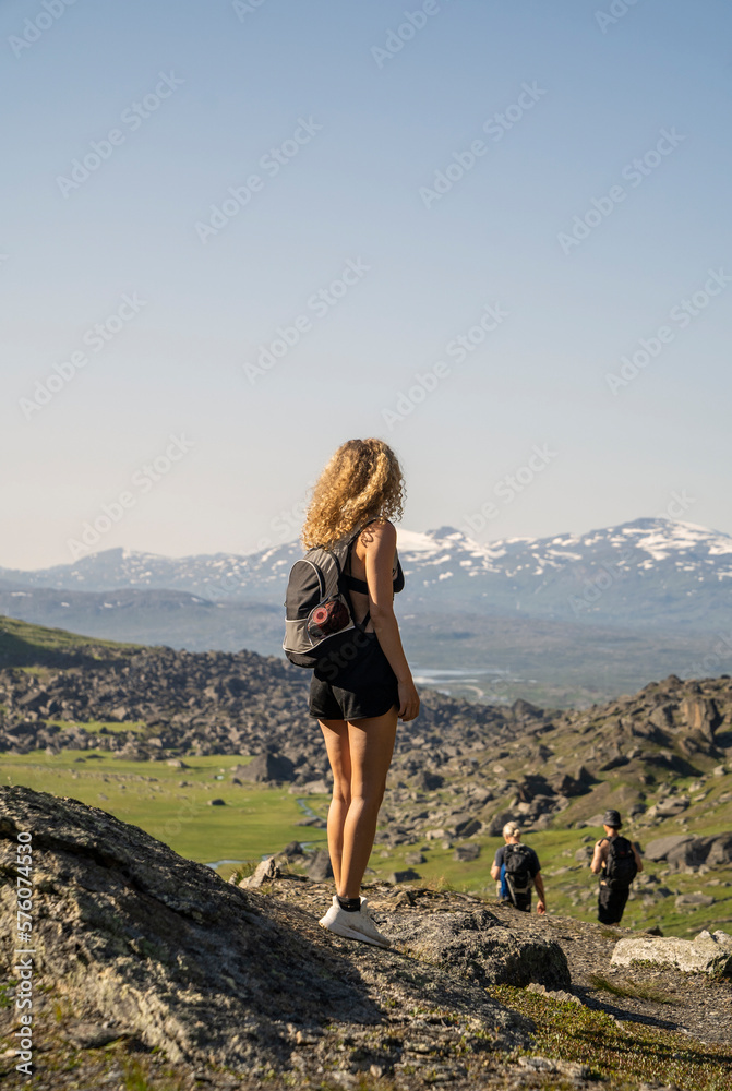 woman hiking in mountains