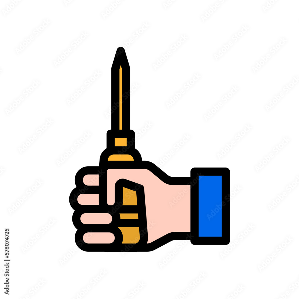 icon Labor Day with concept hand holding screwdriver. editable file, vector illustration. icon Labor Day with concept hand holding screwdriver. editable file, vector illustration.