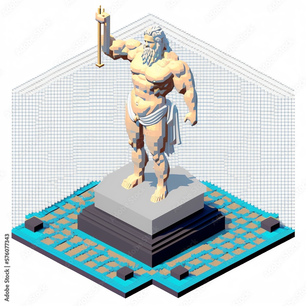 Statue of Zeus at Olympia. Wonder of the Ancient World. Isometric art. Generative AI technology