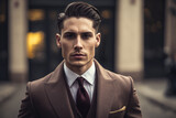 Stylish Brunette Businessman with a Designer Suit, generative ai