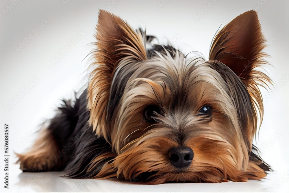 Adorable Little Yorkshire Terrier Puppy Lying Down - A Cute and Fur-tastic Isolated Purebred Dog. Generative AI