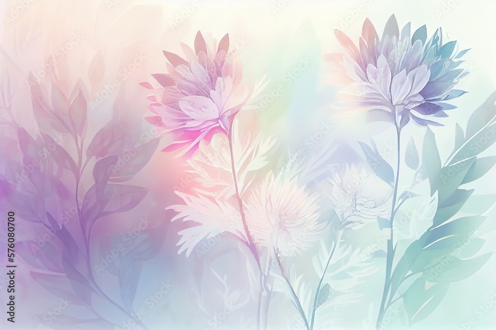 A Springtime Dream of Blurred Flowers and Iridescent Hues: A Gentle Gradient of Pastel Colors: Generative AI