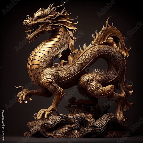 Celebrating the Chinese New Year with Ancient Dragon Statue: A Fusion of Culture, Religion, and Art: Generative AI