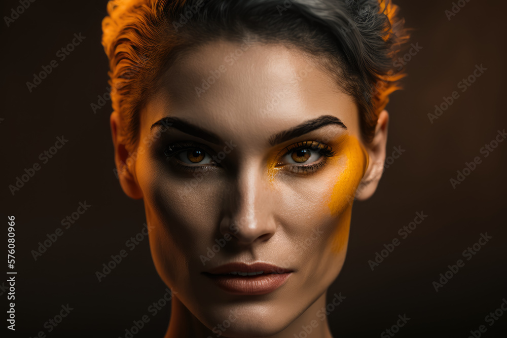 Portrait of a fierce and empowered woman with short hair, bold makeup, and a confident and direct gaze, generative ai Portrait of a fierce and empowered woman with short hair, bold makeup, and a confident and direct gaze, generative ai