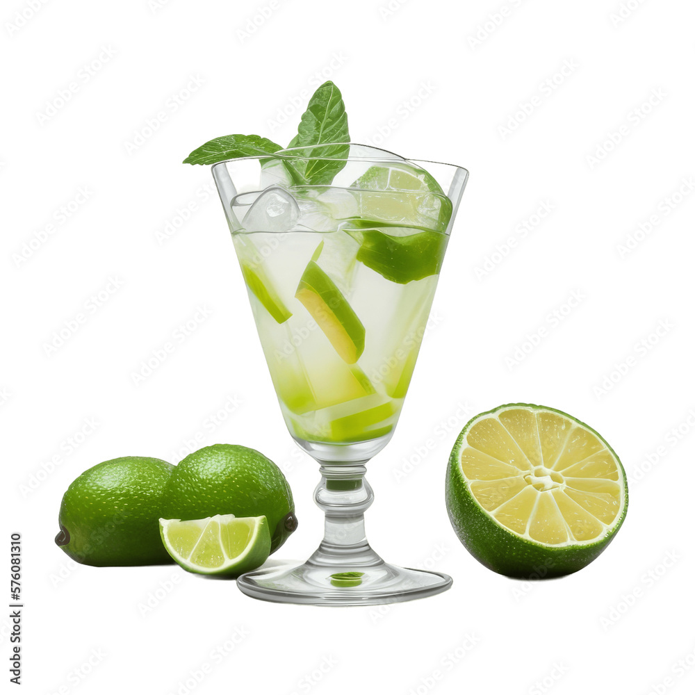caipirinha, mojito, lemonade, cocktail with lime and mint isolated on transparent png background caipirinha, mojito, lemonade, cocktail with lime and mint isolated on transparent png background