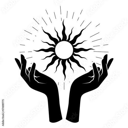 Tela Woman hands hold black sun, occultism and mysticism, spells and witchcraft, star