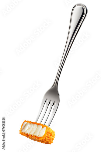 Fork with cut fish stick photo