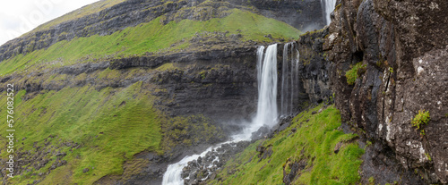 The Fossa Waterfall on island Bordoy. This is the highest waterfall in the Faroe Islands  situated in wild scandinavian scenery. Summer day