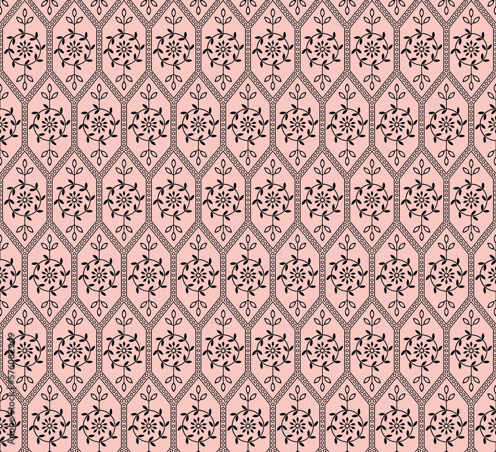 Seamless geometric square flowers pattern.