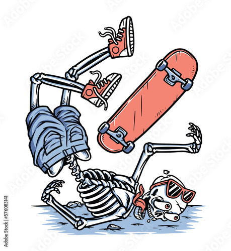 skull fall while playing skateboard