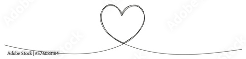 Heart scribble one line continuous drawn. Love outline symbol. Vector illustration isolated on white.