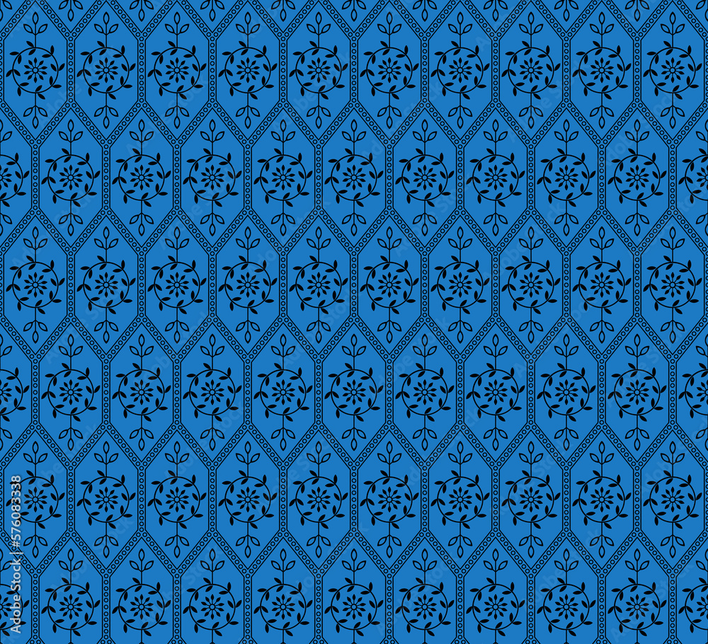 Seamless geometric square flowers pattern.