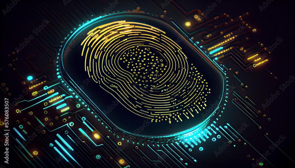 A biometric scan of a fingerprint on a PCB, Generative Ai A biometric scan of a fingerprint on a PCB, Generative Ai