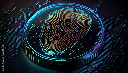 A biometric scan of a fingerprint on a PCB, Generative Ai © Frank