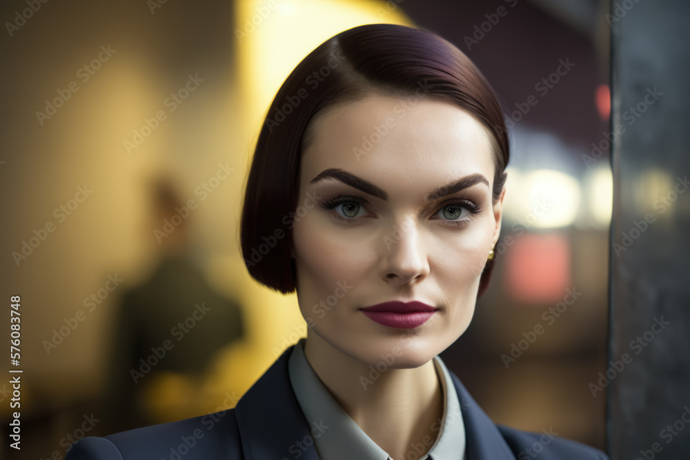Fototapeta premium Business Woman with a Sleek Bob and Professional Attire, generative ai