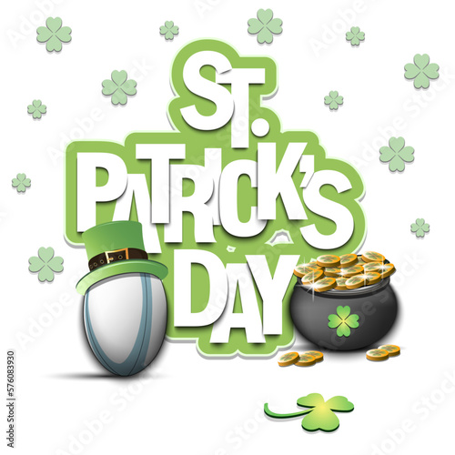 St. Patrick's day. Rugby ball in pot with gold